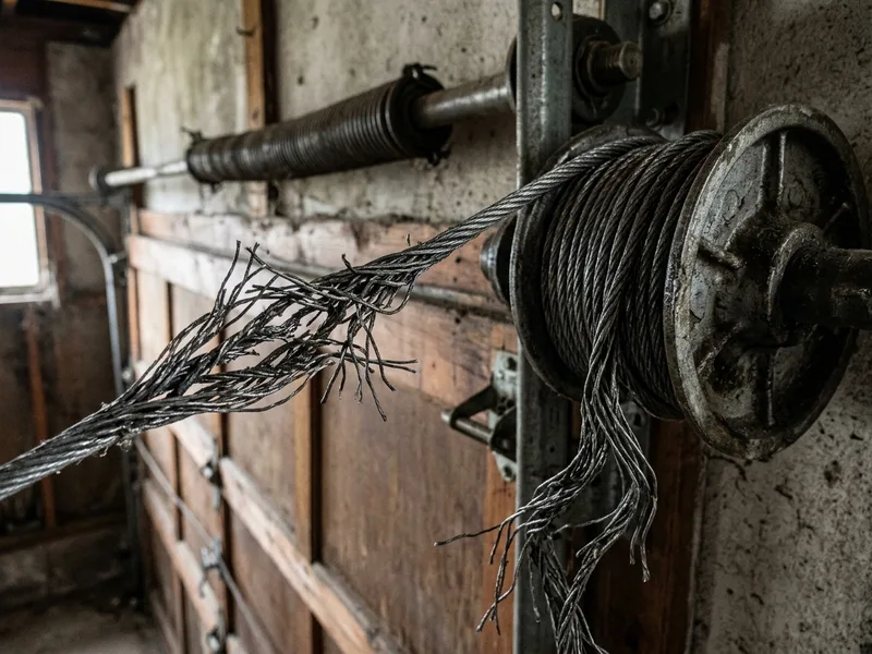 Before: Frayed and off-track garage door cable in West Lawn Chicago