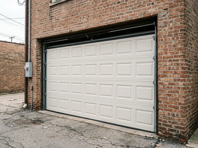 After: Complete Raynor garage door system with opener and keypad installed in Pilsen Chicago